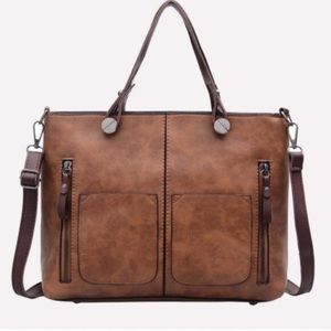 Zipper Details Tote Bag - BROWN